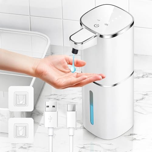 HAPPHOOH Soap Dispenser Automatic Wall Mounting, 400 ml Electric Soap Dispenser with Sensor Infrared USB Rechargeable, IPX5 Waterproof for Kitchen, Bathroom, School, Hotel Weiß
