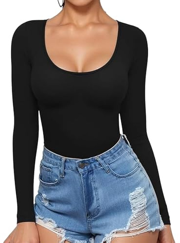 MUNSKT Womens Long Sleeve Tops, Thin Undershirt, Sexy Basic Thermal Shirt, Slim Fit for Most Clothing Match, Layer Tee, S-XL Black