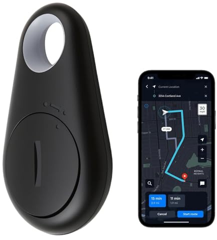 Mini Traceur GPS Localisateur Bluetooth - Compatible iOS & Android - Porte Clés Connecté Anti Perte pour Valise, Voiture, Sac, Portefeuille - Collier GPS Chat et Chien Sans Abonnement - Pile Remplaçab