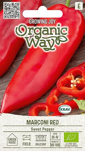 Organic Way | POIVRON – MARCONI RED | graines de poivron | graines de légumes | variété mi-précoce, fruits grands, juteux et allongés | pour consommation fraîche et conservation | 1 sachet