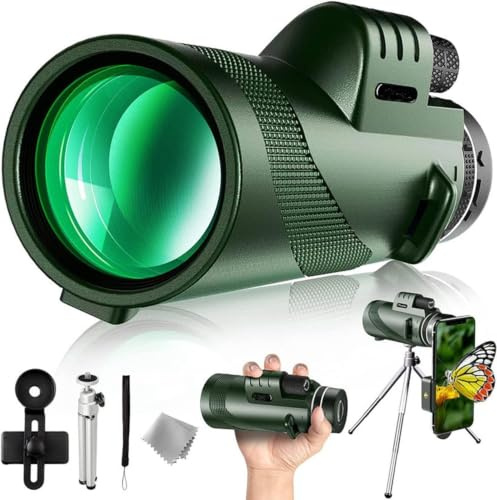Auricase Monokulares Teleskop, Monokular 12x50, Monokular für Erwachsene, mit BAK4-Prisma und FMC-Objektiv, mit Smartphone-Adapter, für Vogelbeobachtung, Jagen, Wandern