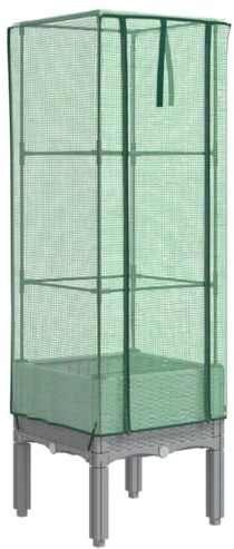 HETFTJN Aiuola Rialzata con Serra Effetto Rattan Grigio 40x40x140 cm