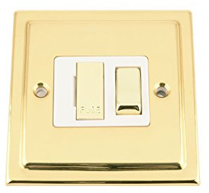 Fused Switch - Victorian Polished Brass - White Insert Metal Rocker Switch - 13 Amp Switched Fused Spur Unit