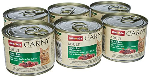 Carny Katzen Nassfutter Rind + Reh mit Preiselbeeren (6 x 200g), Katzen Nassfutter von animonda ohne Getreide und Zucker, mit frischen fleischlichen Zutaten