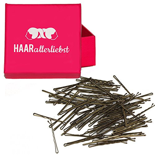 HAARallerliebst 50 Haarnadeln - 5 cm Bobby Pins - gold für alle Haarfarben – Haarklemmen Damen & Hair Pins in pinker Box - Perfekte Haarnadel für Styling & Halt