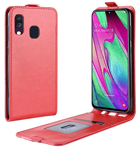 HualuBro Samsung Galaxy A40 Hülle, Premium PU Leder Brieftasche Schutzhülle HandyHülle [Magnetic Closure] Handytasche Flip Case Cover für Samsung Galaxy A40 Tasche (Rot)
