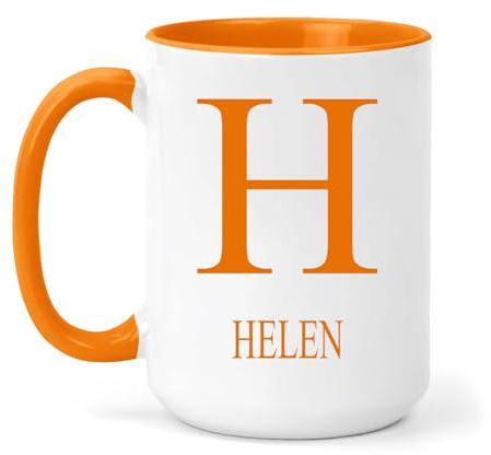 grabmybits Helen Personalized Initial Mug - Custom Name Ceramic Cup for Tea or Coffee Gift - Orange