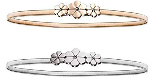 iwobi 2 Stück Stretchgürtel Damen Stretch Gürtel Taillengürtel Hüftgurt Blätter Floral Elastischer Dünnen Gürtel (Golden Silber)