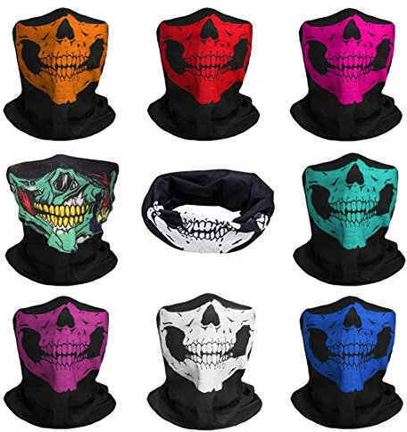 JAHEMU Masque de tête de mort Crâne Squelette Masque Moto Bandana Écharpe Tour de cou Bandeau pour homme et femme Ski Cyclisme Escalade 8 pièces