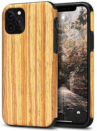 Tasikar Coque iPhone 11 Pro Étui Hybride en Bois et TPU Coque Compatible avec iPhone 11 Pro (Teak)