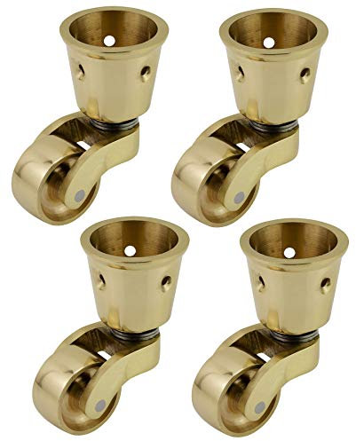 Ruedas de latón macizo con rueda de 25 mm (juego de 4) - Latón pulido macizo genuino - Vintage antiguo - Ajuste estilo copa - Latón pulido - Empresa del Reino Unido