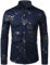 PARKLEES Mens Hipster Gold Rose Printed Slim Fit Long Sleeve Dress Shirts/Prom Performing Shirts PZ56 Navy S