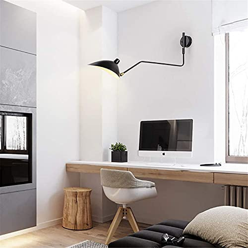 ANKBOY Retro Langen Arm Einstellbare Wandbeleuchtung E27 Industrielle Vintage Wandleuchte mit Einstellbar Kopf Schwarz Wandlampen Ausziehbar Langarm Wandlampe Nachttisch Bar Café Beleuchtung,95*40cm
