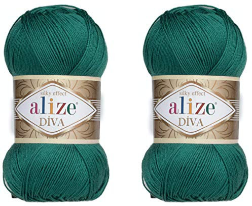 Alize Diva Yarn Handstrickgarn, 100 % Mikrofaser-Acrylgarn, Alize Diva, Seideneffekt, Häkelkunst, Spitze, Basteln, 2 Knäuel, 200 g, 760 Yds (453-North Sea)