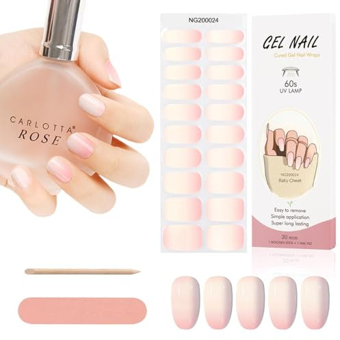 Kalolary 20PCS Nail Gel Polish Strips, Solid Color Full Wraps Nail Polish Stickers Cured Gel Nail Strips Self-Adhesive Gel Nail Wrap Stickers Decals with Nail File and Stick (Gradient Rosa)