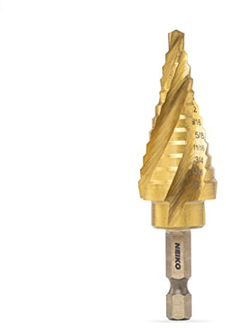 NEIKO 10180A Steel Spiral Quick-Change Step Drill Bit for Metal with 4-Flute Spiral Grooved Design, Nitride-Coated High-Speed Steel Multitool with 12 Sizes in 1 Step Bit, Unibit, Hole Drill Bit