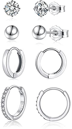 Zolkamery 925 Sterling Silber Creolen und Ohrstecker Set für Damen - Klein Schlafen Ohrringe, 12mm Creolen & 5mm Ohrstecker