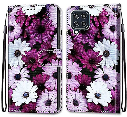 Mo-Somnus Kompatibel mit Samsung Galaxy M32 4G / F22 Hülle, Leder Handyhülle mit Kartenfach Geld Slot Ständer PU Ledertasche Wallet Flip Brieftasche Magnetische Schutzhülle Case Etui (Blume 2)