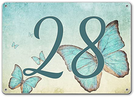 banjado® Hausnummernschild personalisierbar Motiv Blaue Schmetterlinge - Hausschild personalisiert Draußen mit Straßennamen - Hausnummernschild Edelstahl versch. Motive - inkl. Montagematerial