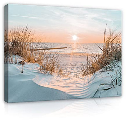 WallArena - Leinwand Bilder - Strand Meer Ostsee Landschaft Natur - 60x40 cm Leinwandbilder - Bild auf leinwand - Wandbild XXL groß Wandbilder für Wohnzimmer Schlafzimmer Wohnzimmerbilder Modern