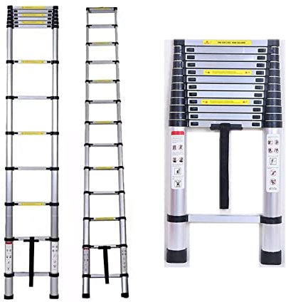 5m Teleskopleiter Mehrzweckleiter für Dachboden/Kletterdach/Büronutzung/Baujob Ausziehbar Aluleiter rutschfeste Stufen 150 Kg Belastbar
