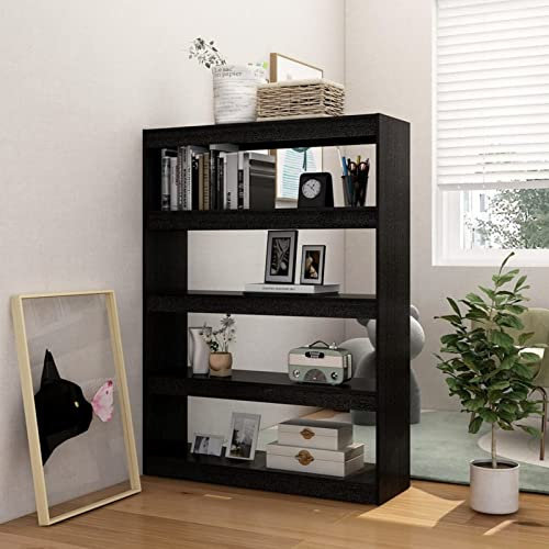 Susany Bücherregal Standregal Aktenregal Wandregal Raumteiler Regal Raumtrenner Büroregal Mehrzweckregal Massivholz Kiefer Schwarz 100x30x135,5cm