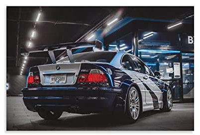 Rennauto-Poster für BMW E46 M3 GTR Sportwagen Supercars Poster Dekorative Malerei Leinwand Wand & Kunstbild Druck Moderne Familie Schlafzimmer Dekor 60 x 90 cm