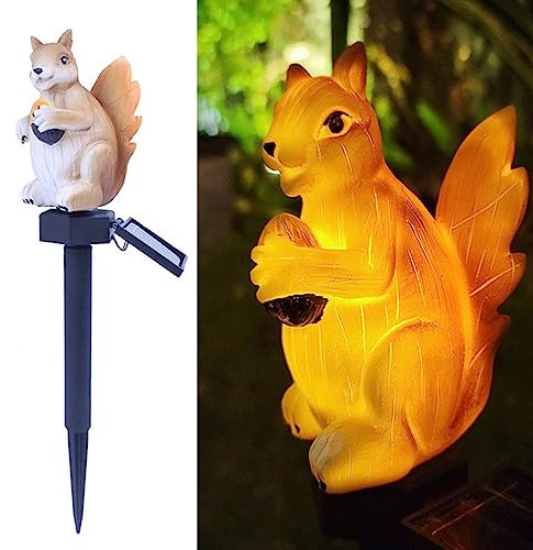 Aolyty LED Solar Garden Lights, Resin Squirrel Stake Light, Decorative Waterproof Lawn Light, Outdoor Artificial Ornaments for Grave Patio Pathway