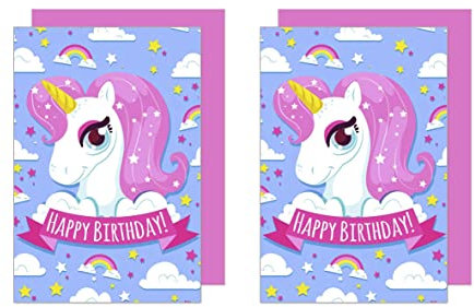 Edition Seidel 2 Premium Geburtstagskarten mit Umschlag. Glückwunschkarte Geburtstag Mädchen Karte Einhorn (G2936)