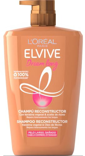 L'Oréal Paris Elvive Shampoo, Per Capelli Lunghi e Lisci, Arricchito con Keratina Vegetale e Olio Protettivo, Maxi Formato, Dream Long, 1L