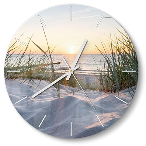 DEQORI Glasuhr | rund Ø 30 cm | Motiv Ostsee Sonnenuntergang | ausgefallene leise Design Uhr aus Glas | Wanduhr für Wohnzimmer & Küche | Moderne Hingucker Uhr für die Wand