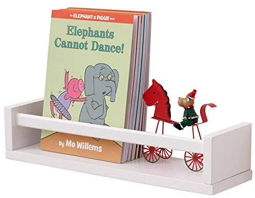 TREOAKWIS Bücherregal Kinder Eiche, 40cm Wandregal Kinderzimmer Weiß MassivHolz Schweberegal Bücherregal Kinder Wand für Zeitschrift Kinderzimmer