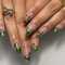 24PCS French False Nails Short, Almond Shape Stick on Nails Green Wavy Lines Press on Nails with Glue Stickers, Removable Glue-on Nails Fake Nails Set Women Girls Nail Art Accessories