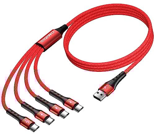 SIQIWO Cable USB Tipo C 1.2M, Cargador USB C Carga Rápida QC 3.0 Sincronización de Datos Nylon Cable con 4 USB C Puerto, para iPhone 15 Pro, Samsung Galaxy S24 S23 Ultra, LG, Xiaomi, Huawei, Sony, PS5