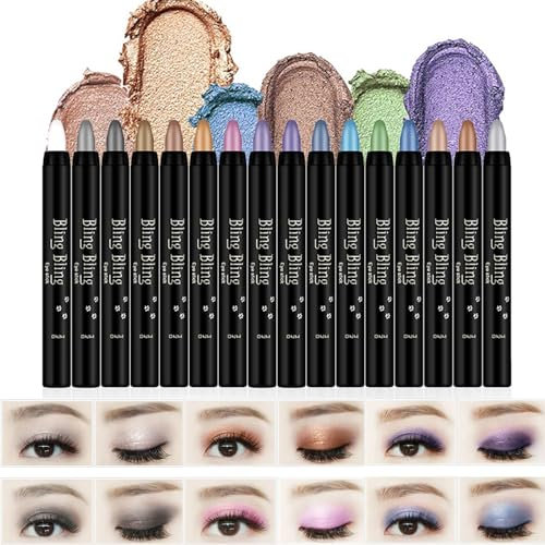 16 Farben Lidschatten Stift Lidschatten Bleistift Lidschatten Set Eyeshadow Pen Lidschatten-Stick Glänzende Schattenstäbe Wasserdicht Langlebig Schnell Trocknend, Make-up-Geschenk für Frauen