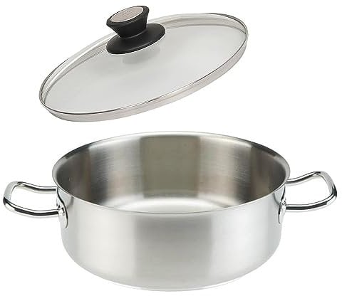 SKK großer Gastro Bratentopf Ø 28 cm - 18/10 Edelstahl Induktions-Topf - Profi Schmortopf & Glasdeckel mit Edelstahlrand