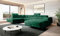 Easy4You Flaschengrün Ecksofa Varberg Velours in U-Form 345 x 72 x 205 cm mit Schlaffunktion und Bettzeugbehälter - Schlafsofa mit Bettkasten - Eckcouch mit Stauraum - Stoff: Monolith 37