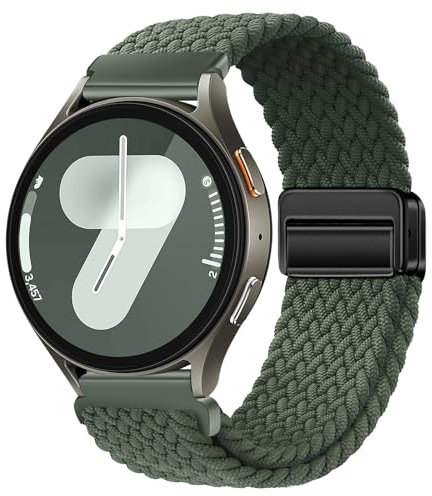 XMUXI 20mm Nylon Armband Kompatibel mit Samsung Galaxy 7/6/5/4 40mm 44m/Galaxy 6 Classic/5 Pro/4 Classic, Magnet Sport Uhrenarmband für Damen Herren Elastische Geflochtenes, Dunkel Grün