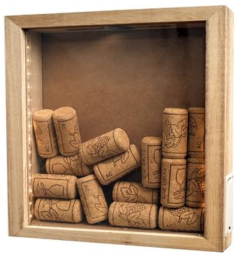 hvfun Rustikale Schattierbox aus Naturholz mit Lichtern, LED-beleuchtete Vitrine für Weinkorken und Tickets, Bierdeckel, 25,4 x 25,4 cm