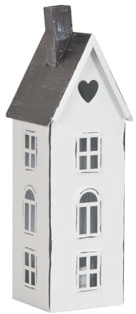 dekorative kleine Tisch - Laterne aus Metall in Haus-Form weiß mit anthrazitfarbenem Dach in verschieden Größen (weiß groß)