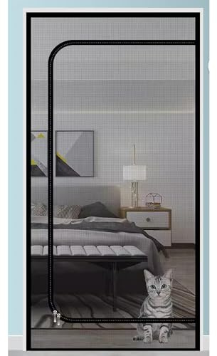Kongdson Fliegengitter für Schlafzimmer, Balkon, Fliegengitter für Schlafzimmer, Balkon, mit Reißverschluss, Luftzirkulation, Fliegengitter, Katzenschutz, Türgitter (70 x 200 cm, Schwarz-C)
