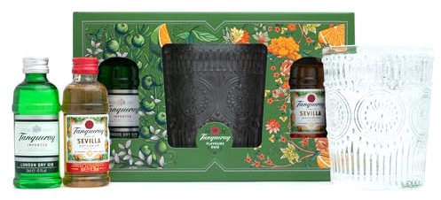 Tanqueray Gin Gifts - Tanqueray London Dry Gin 5cl, Tanqueray Flor de Sevilla Orange Distilled Gin 5cl, 1x Official Tanqueray Gin Tumbler Glass - Flavoured Gin Gift Set for Women, Men Birthday