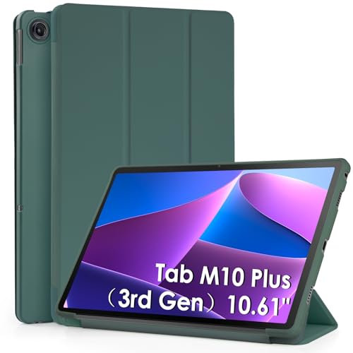 WD&CD Cuero Funda Compatible para Lenovo Tab M10 Plus (3rd Gen), 10.61'', Protector Compatible con Tab M10 Plus (3rd Gen), PC+PU Caso Carcasa Case Libro de Cuero con Soporte Función, Verde Oscuro