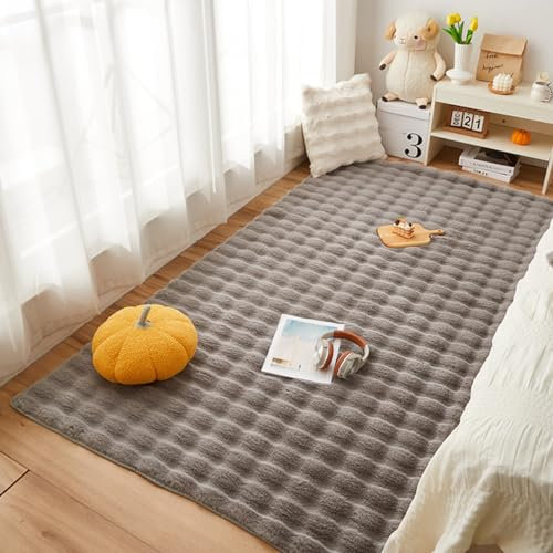 Treer Alfombra de Pelo Largo para Salón, Alfombras Dormitorio Modernas Antideslizante, Alfombra Color Sólido Shaggy Pasillo, Esponja Alfombra Área para Habitacion (70x150cm,Gris)