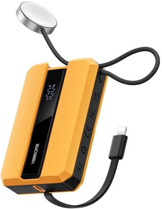 VEEKTOMX PD 30W Power Bank iPhone Carga Rápida 10000mAh, Compacto con Cable Integrado & Pequeño Cargador Portátil para Relojes Inteligente, Batería Externa Compatible con iPhone/Android/iWatch/Macbook