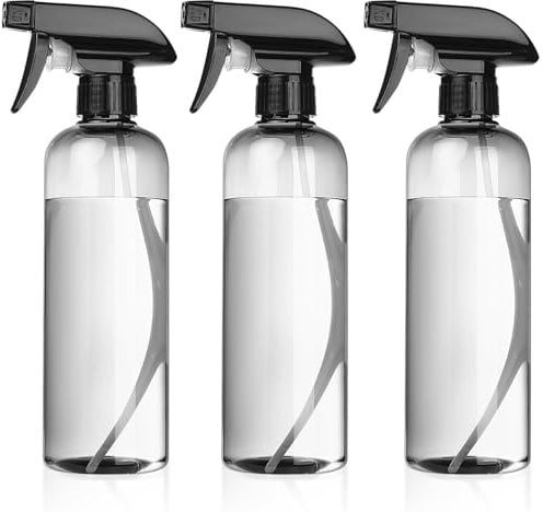 HAOCHEN 3PCS Botella de Spray Vacías de Plástico de 500 ml, Pulverizador Agua de limpieza, Bote Spray Pulverizador, Vaporizador de Agua para Plantas, Limpieza, Cocina - (Negro transparente)