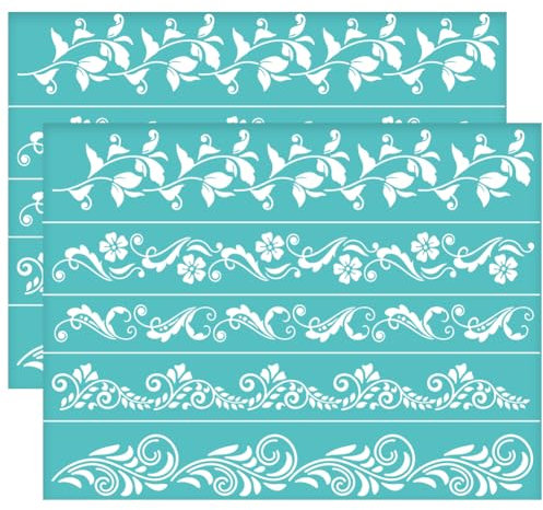 OLYCRAFT 2 Stück 28x22cm Blumenrand Selbstklebende Siebdruckschablone Efeu Netzschablonen Pflanzenthema Wiederverwendbare Netzschablonen Zum Übertragen Für DIY T-Shirt Stoffmalerei