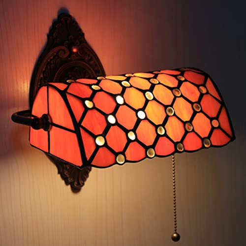 BOTOWI Wandleuchte Vintage Wandleuchte mit Zugkettenschalter Verstellbarer Lampenschirm aus Buntglas Tiffany-Wandlampe Leselampe Wandhalterung Wandleuchte Beleuchtungsdekor,Orange