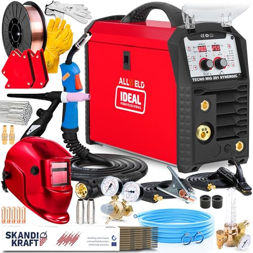 Ideal Tecno MIG 201 MMA Synergic - 200A poste a souder mig avec gaz et synergie - MMA, fil fourré, TIG DC, soudage par points - mode 2T/4T, euroconnecteur - technologie IGBT - Kit professional