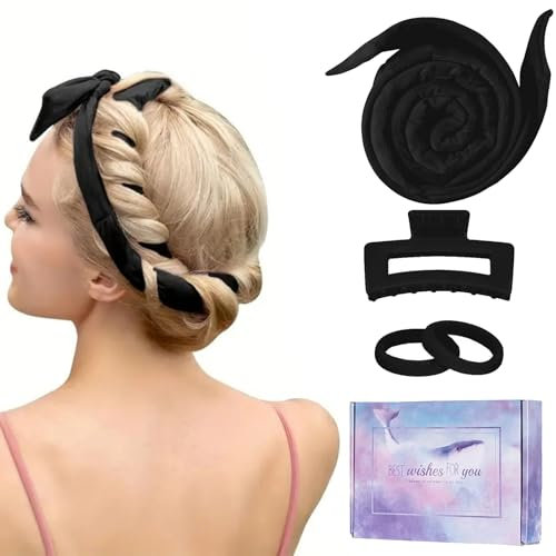 Boucle Sans Chaleur, Noir Heatless Hair Curlers, N'abîme pas Cheveux, Boudin Boucle Sans Chaleur, DIY Boucle Sans Chaleur Boudin, Bigoudis de Nuit pour Cheveux Moyens et Longs